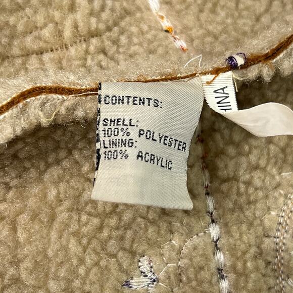 Vintage 90s Bacci Floral Embroidered Penny Lane Coat Faux Suede Sherpa Collar - Picture 8 of 11